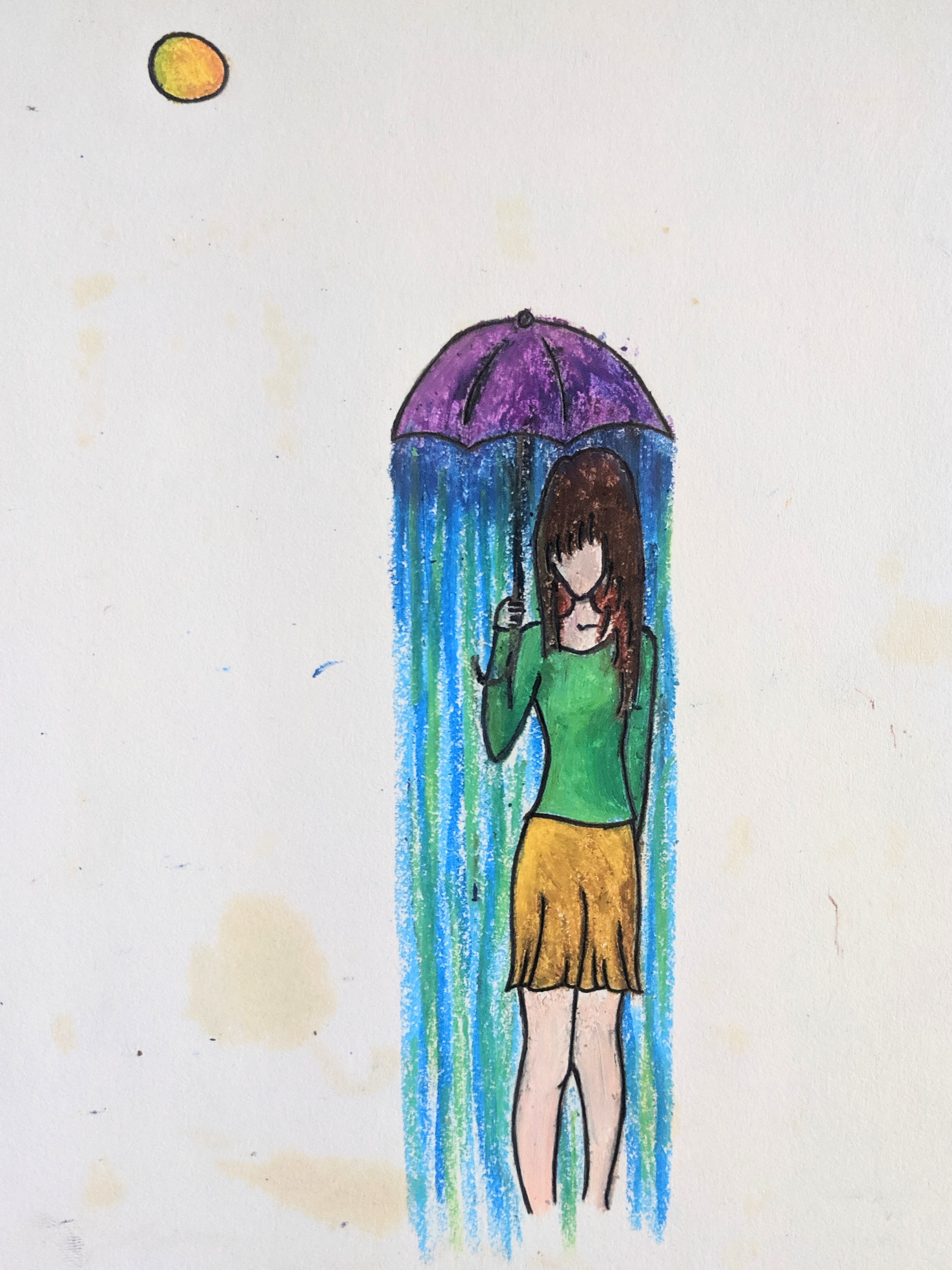 Umbrella raining on girl